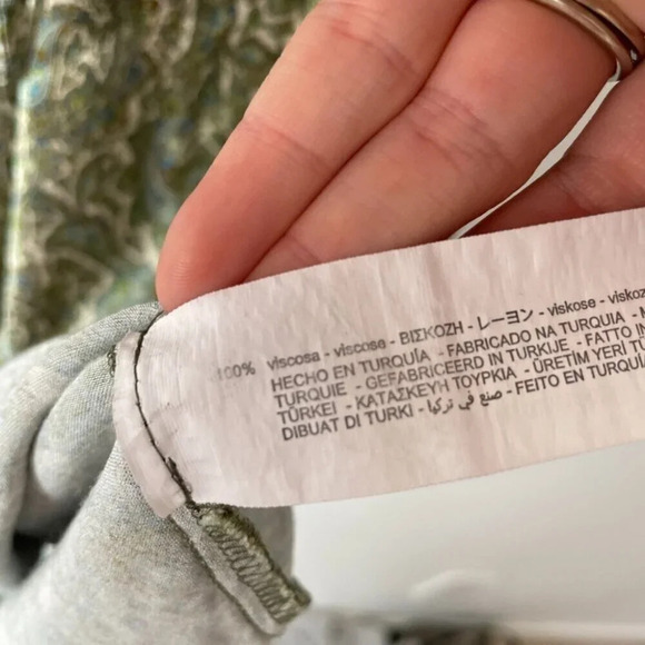 Zara Satin Effect Paisley Slip Mini Dress Green Gold Size Medium - Picture 9 of 10